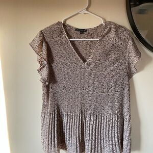 Adrianna Papell V-Neck Ruffle Sleeve Blouse - Black and Cream